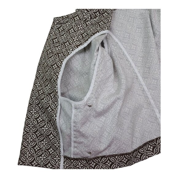 Talbots Petites 8P Open Front Jacket Brown White Cotton Stretch With Button - Picture 8 of 10